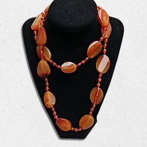 Boho Inspired Agate Stone Glass Beaded Necklace No Clasp Earthy Red/Brown W OS